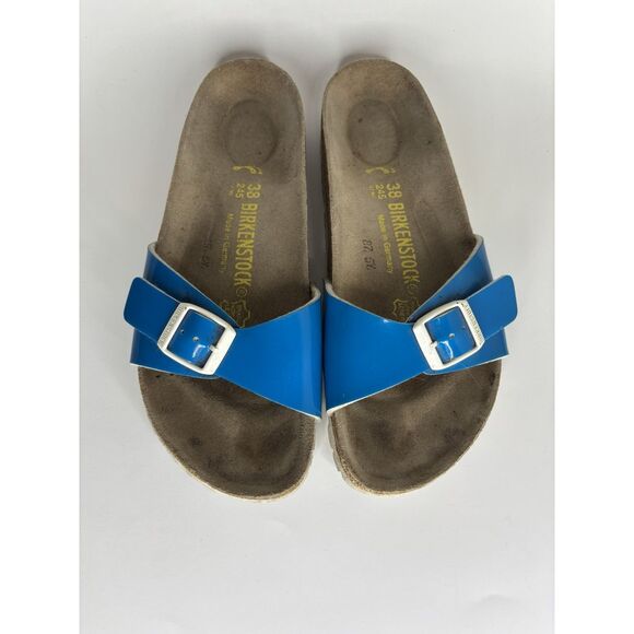 Birkenstock Madrid Blue Patent Leather Slides Sandals Women Sz 38EU/7-7.5M US - Picture 13 of 13